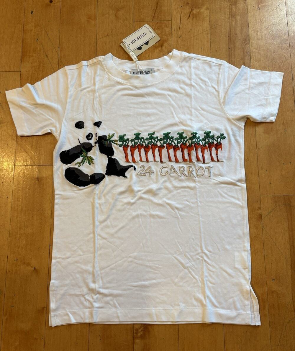 Vintage Iceberg Embroidered T-Shirt Panda & 24 Carrot Made In Italy Size 40 S